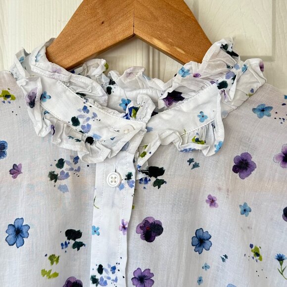 J.Crew Classic-Fit Ruffleneck Shirt Airy Floral Lilac Pansy Size 18 Preppy Sheer - Picture 6 of 13